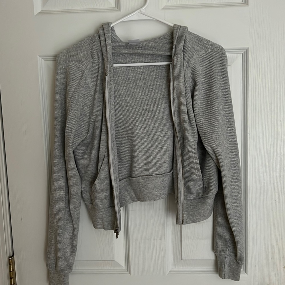 Tna (via Aritizia) Cropped Grey Zip up - Size Small
